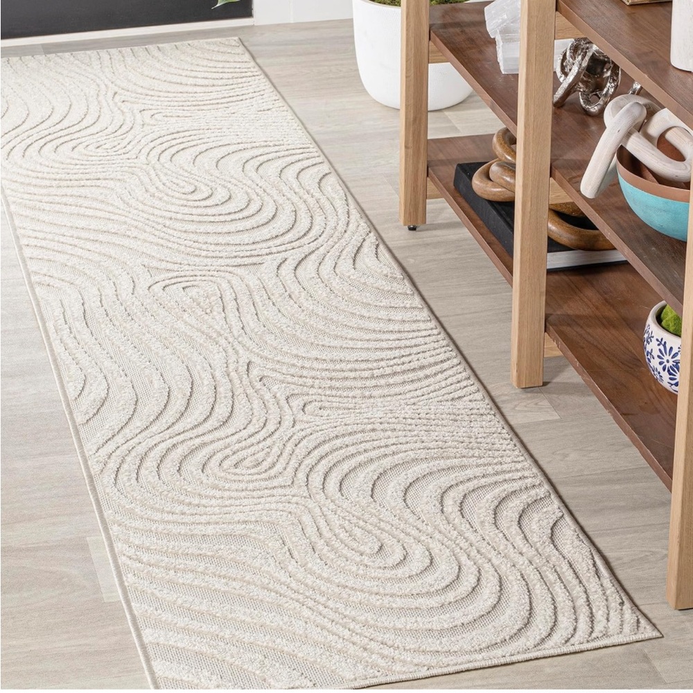 JONATHAN Y Maribo Abstract Groovy Striped Indoor/Outdoor Runner Rug Cream,2 X 8